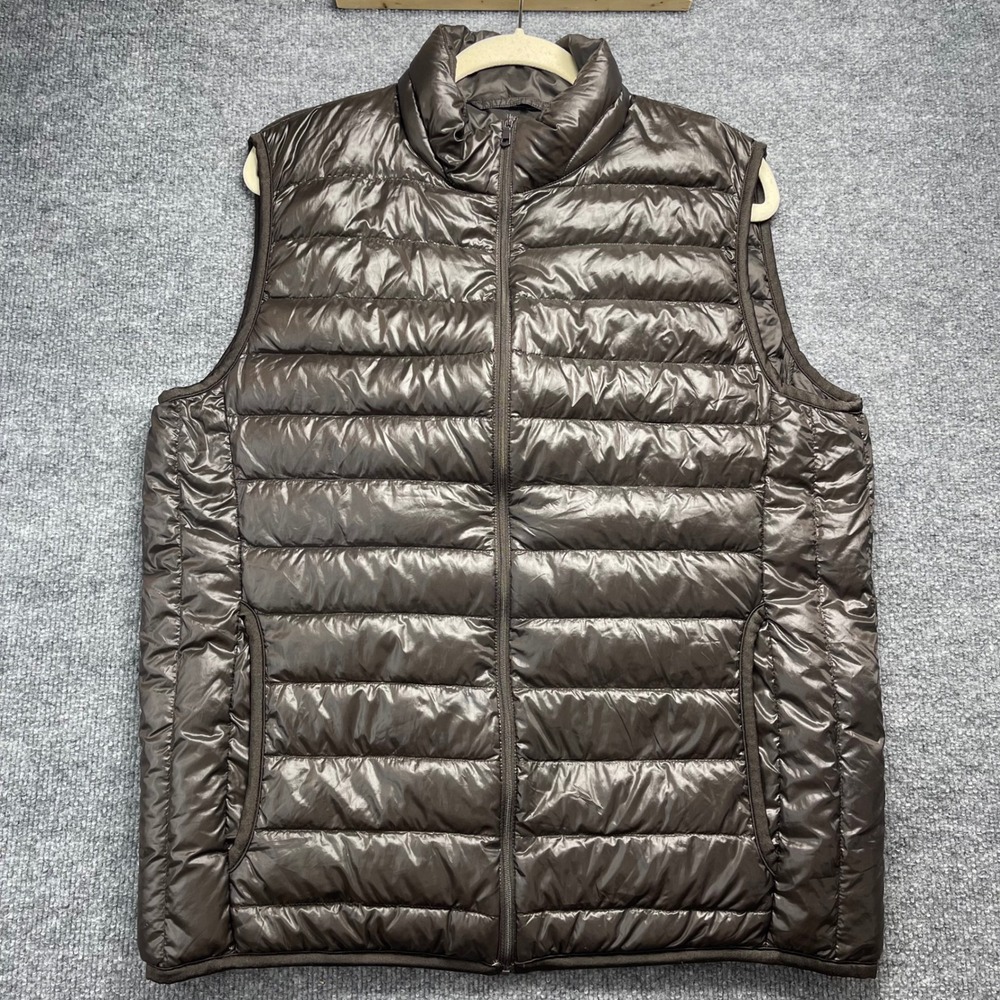 Uniqlo Ultra Light Down Vest Mens Large Brown Quilted Puffer Full Zip Layering